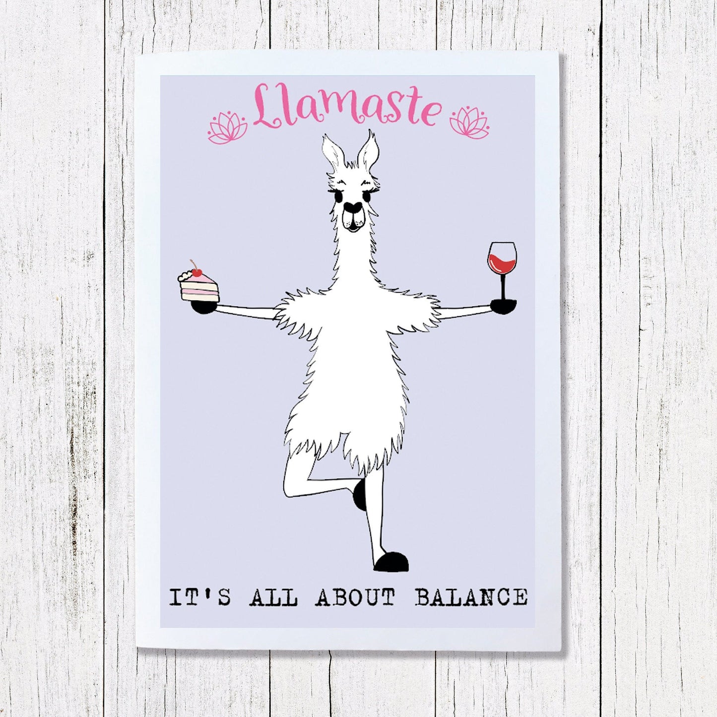 Funny llama yoga card - It's all about balance!