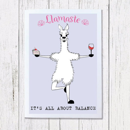 Funny llama yoga card - It's all about balance!
