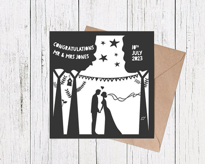 Personalised Wedding date card in papercut style.